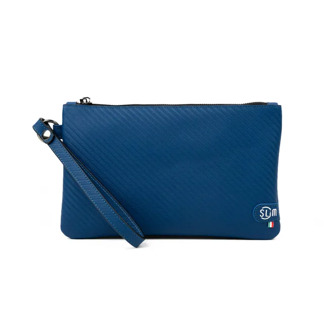 SLim Pochette Polsiera carbon blu pelle 23x14 portasmartphone