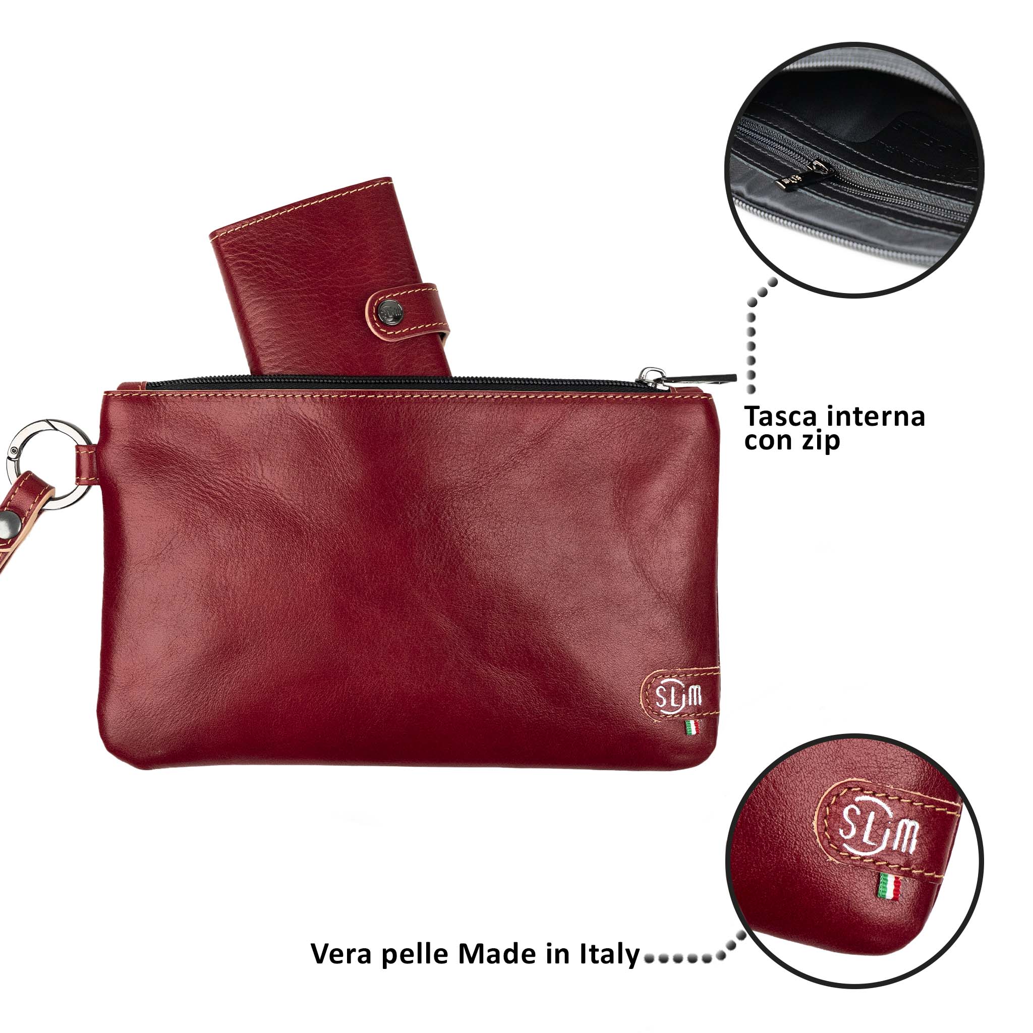 SLim Pochette Polsiera pelle vegetale rossa 23x14 cm