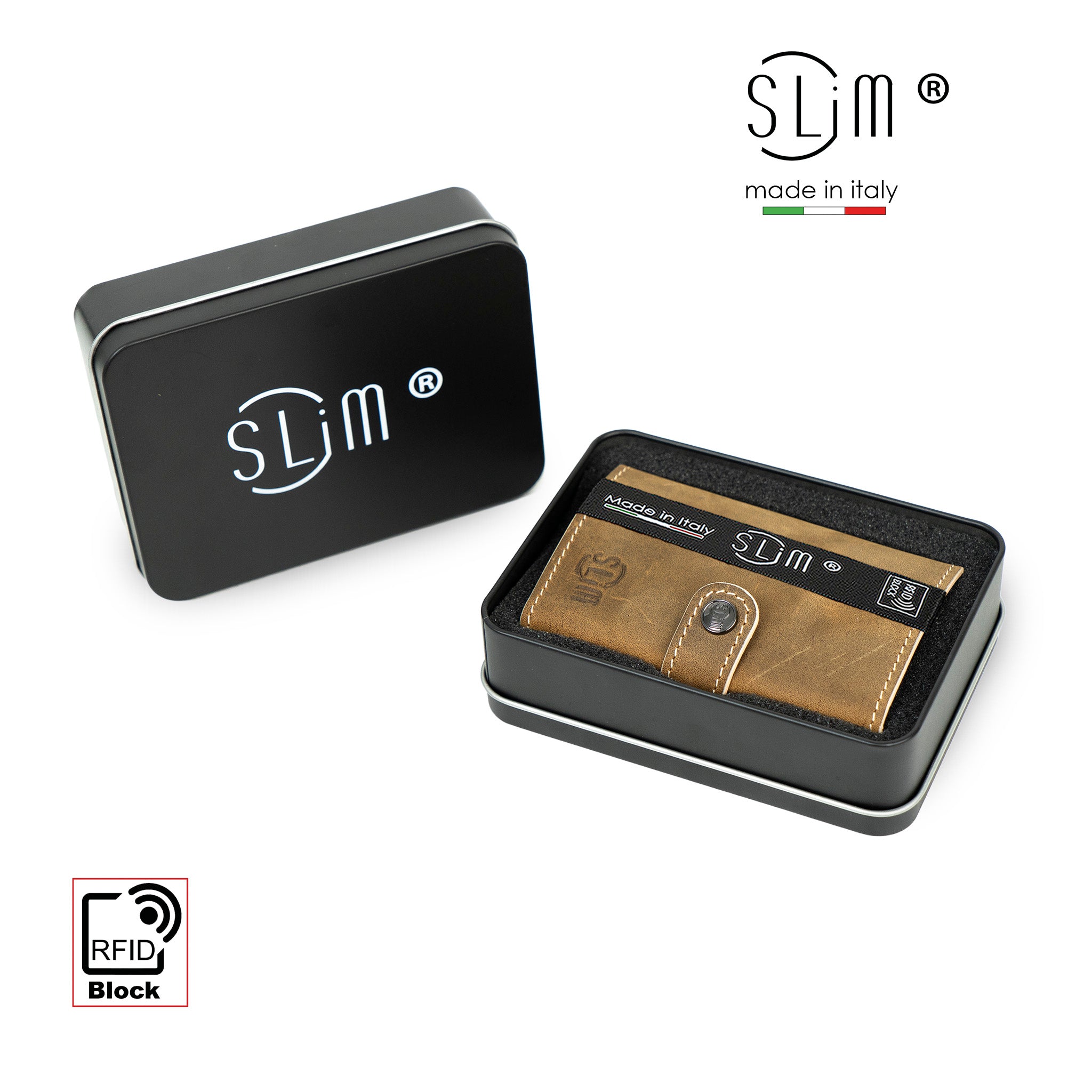 SLim Crazy Horse porta carte pelle cuoio senza zip RFID