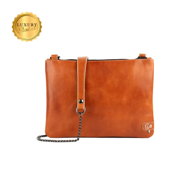 SLim Pochette Tracolla pochette pelle Vegetale Cognac