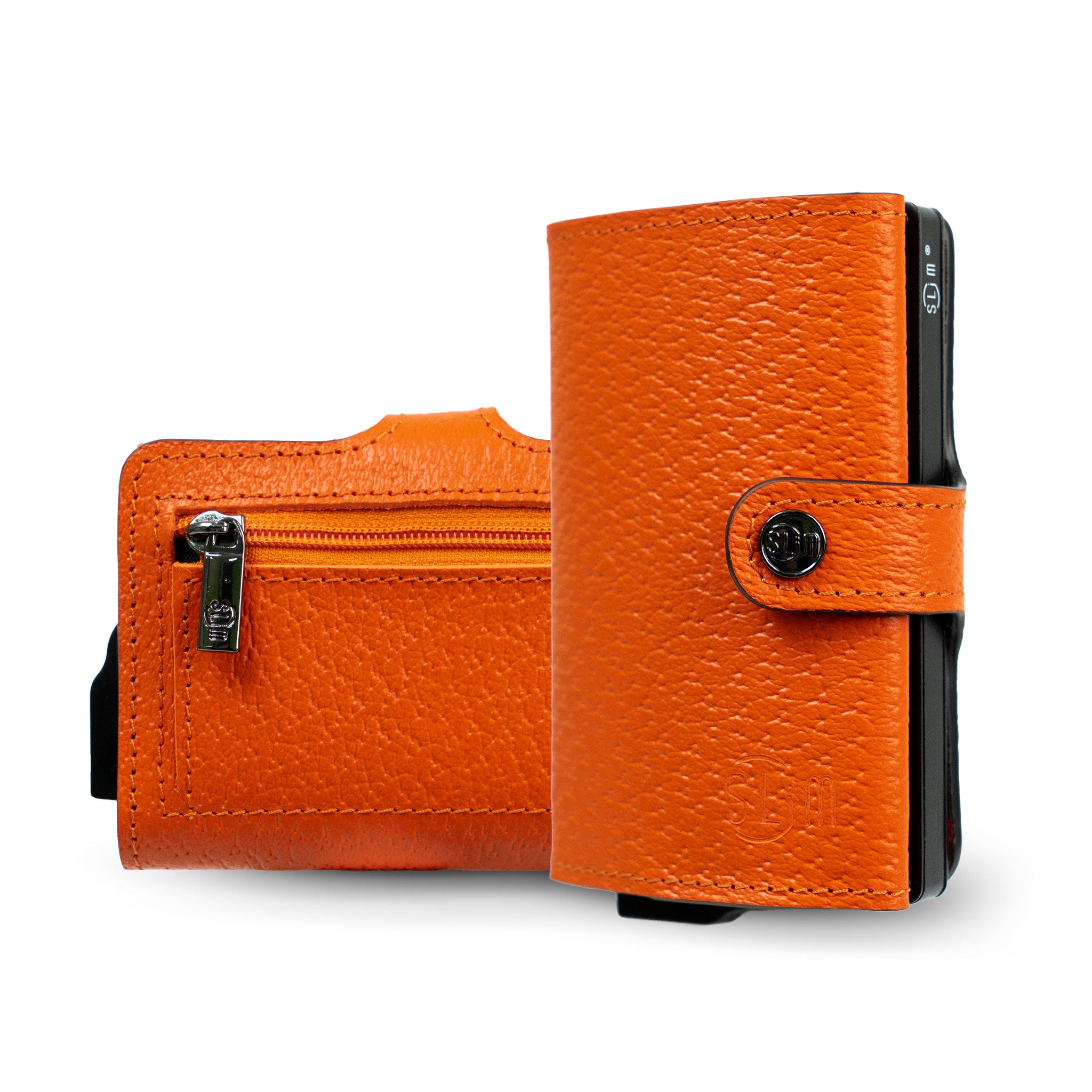 SLim Vera Pelle Cinghialino Portacarte Arancio RFID