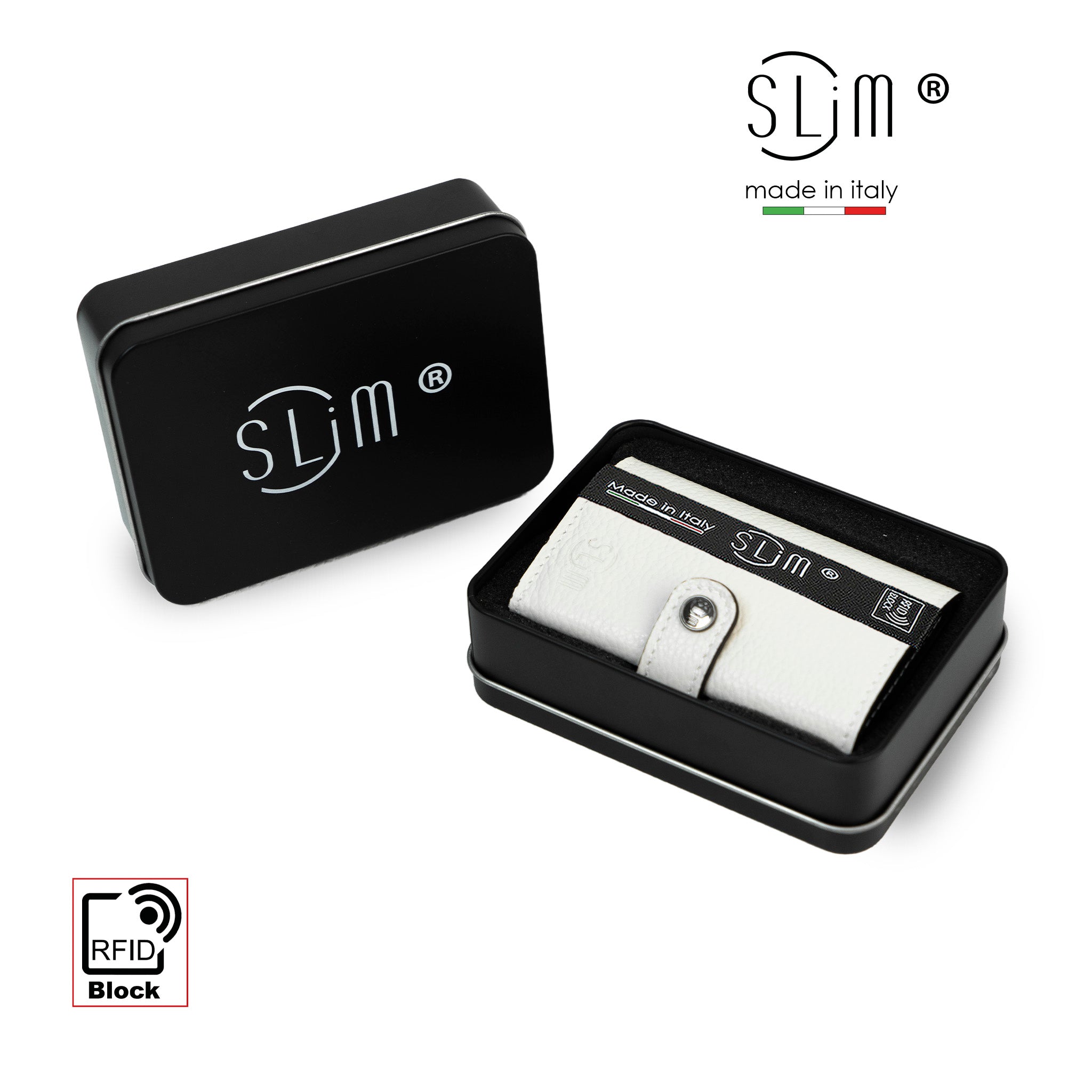 SLim Bottalato Ghiaccio portafoglio compatto vera pelle RFID