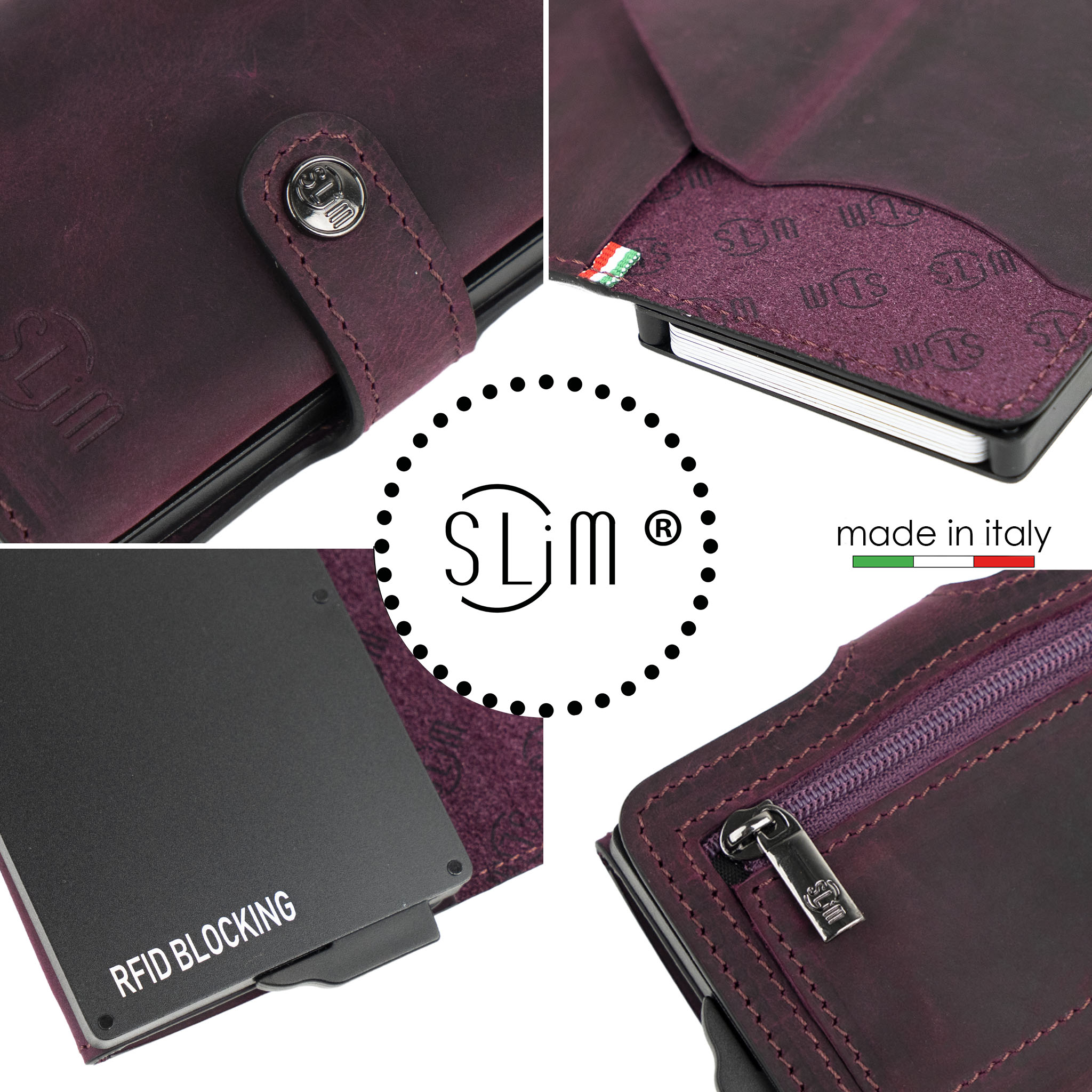 SLim Crazy Horse Viola portafoglio compatto pelle RFID