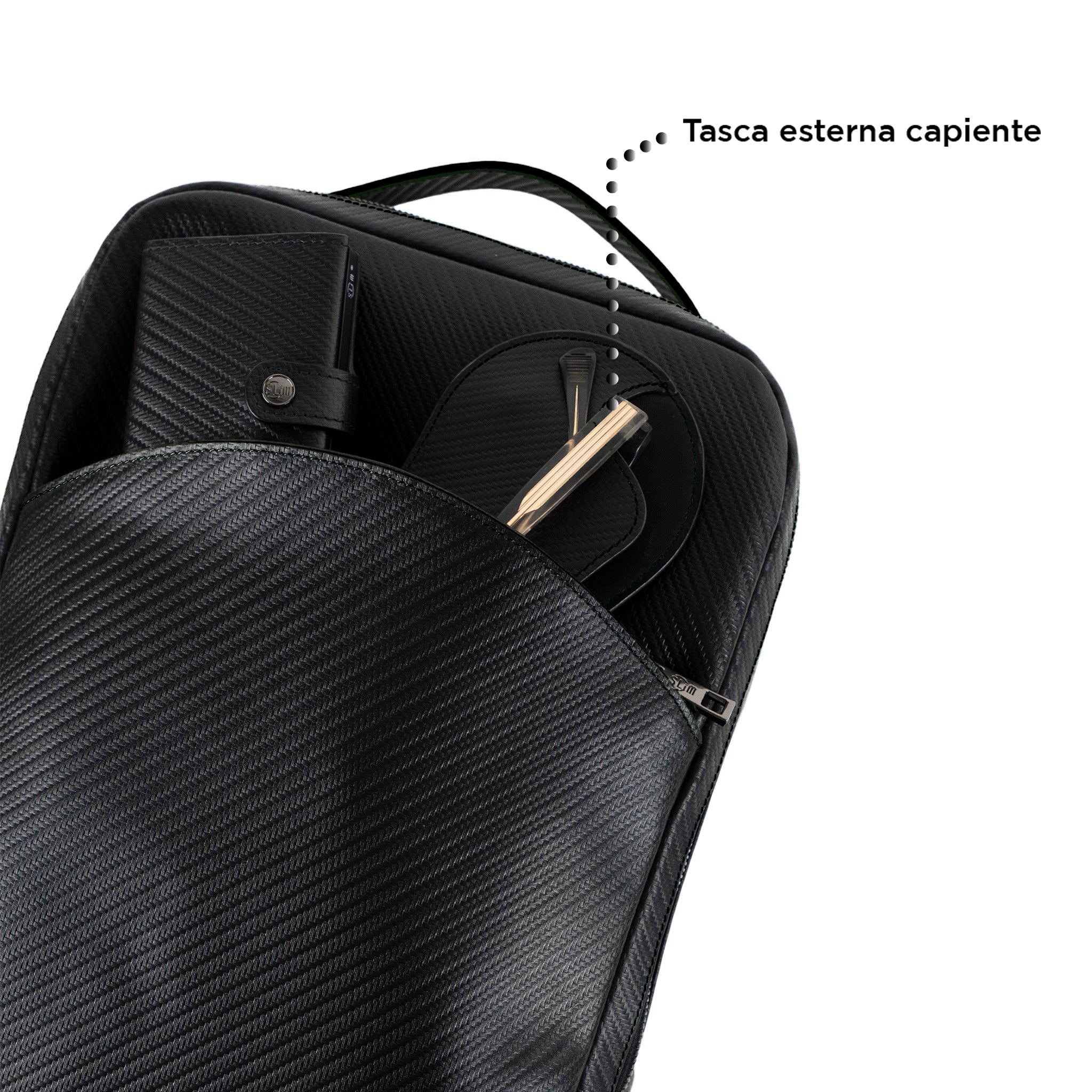SLim Zaino Medio Carbon zaino nero pelle 8,5 L 14 pollici