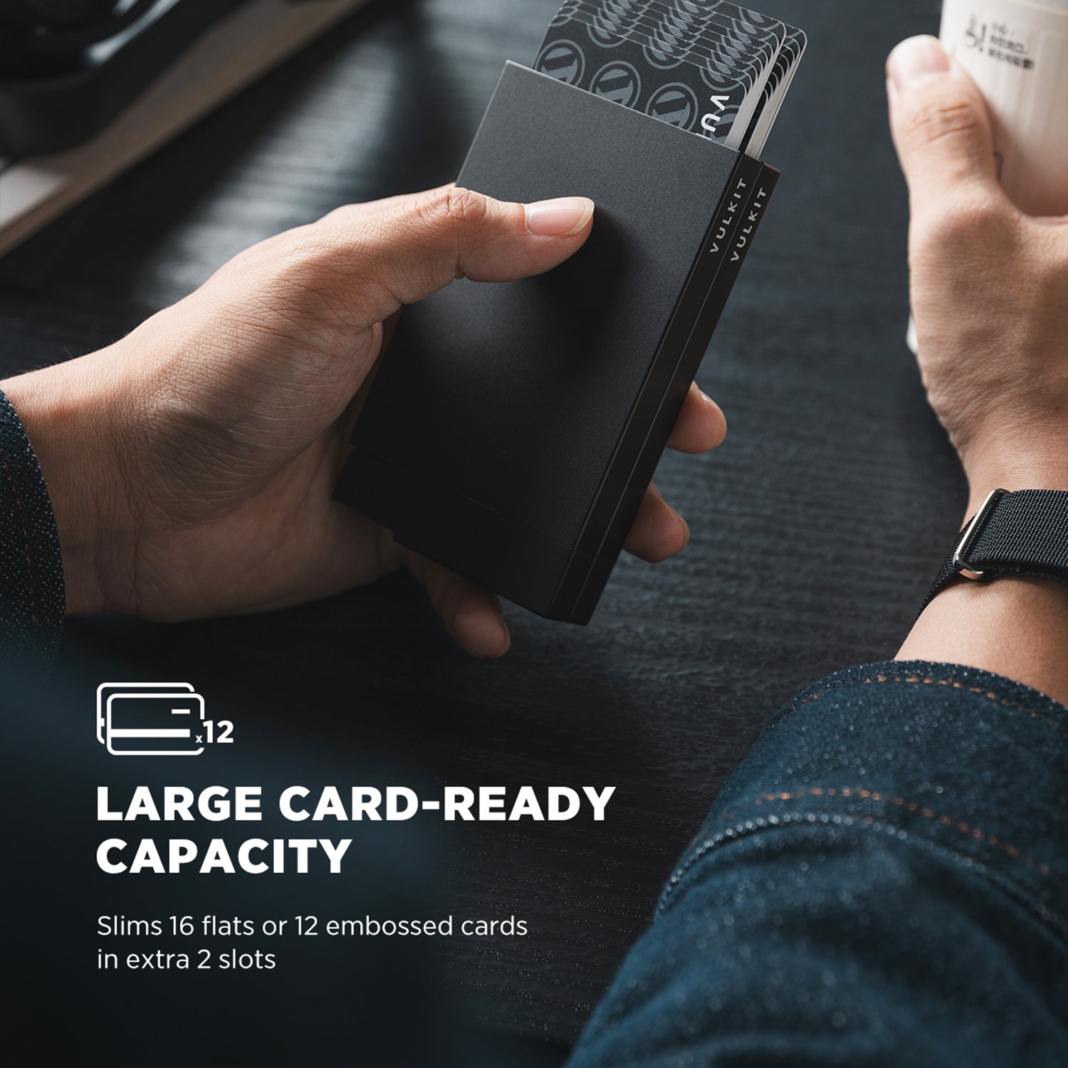VULKIT VC400D Portacarte Alluminio Doppio RFID Nero 12 Carte