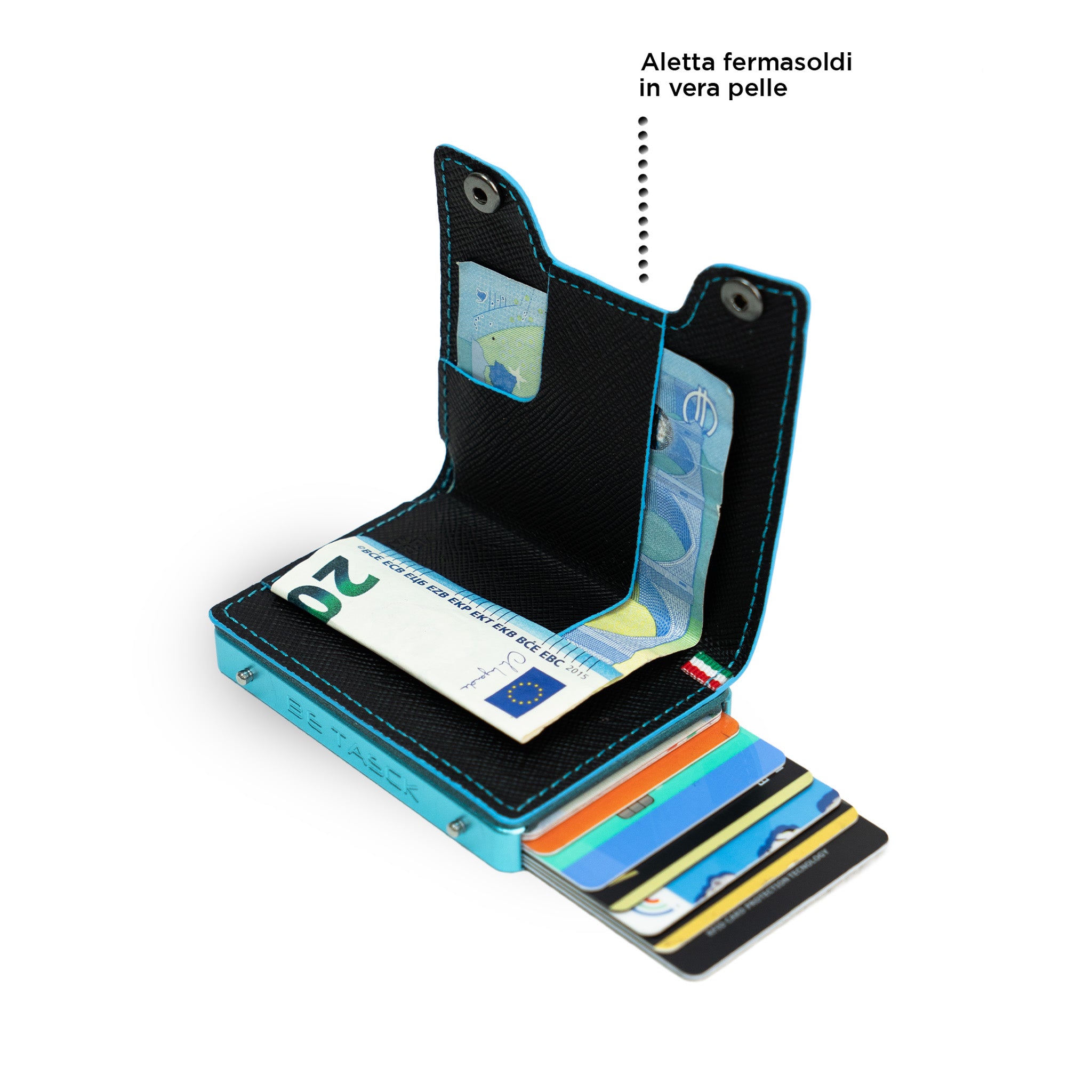 Be Tasck Portacarte Saffiano Nero e Azzurro