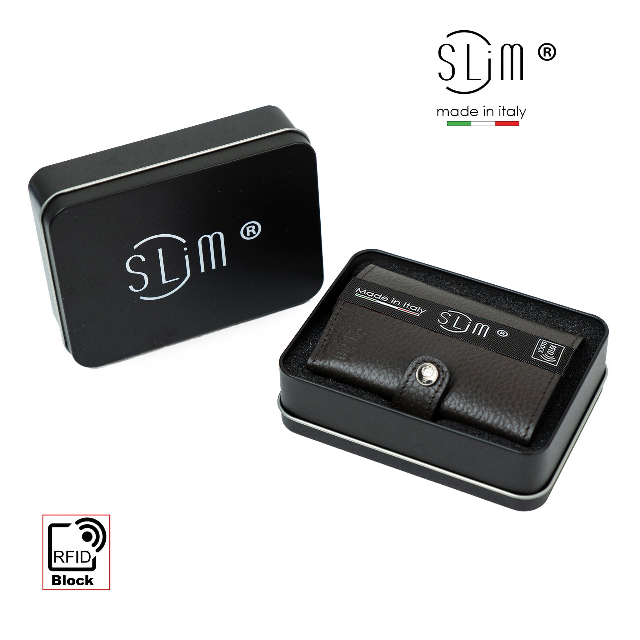 SLim Bottalato Portacarte Doppia Cassa Marrone RFID