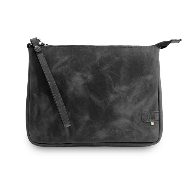 SLim Pochette Max Crazy Nero Vera Pelle