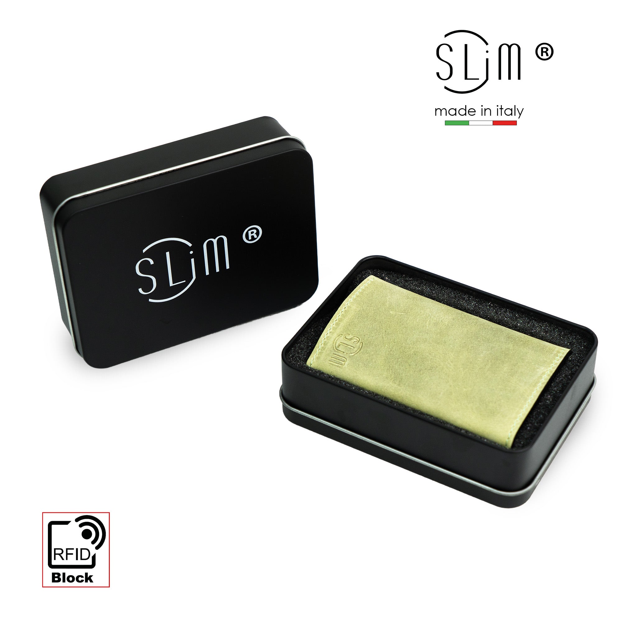 SLim Touch portafoglio pelle pistacchio RFID