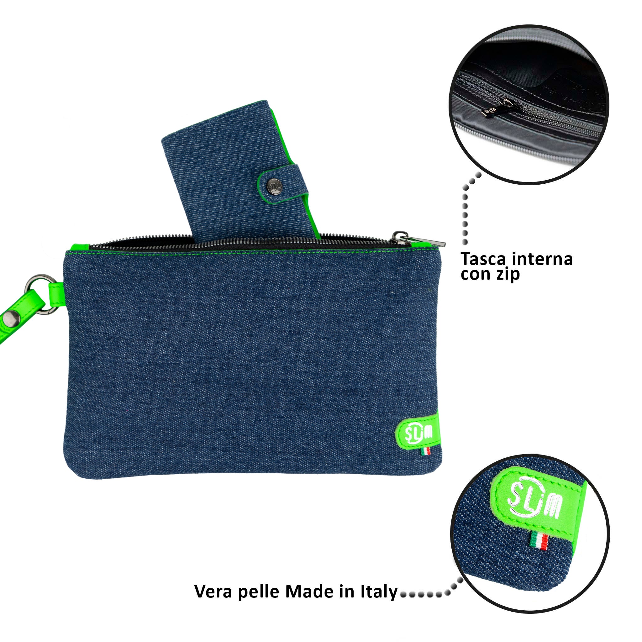 SLim Pochette Polsiera Jeans pochette pelle verde fluo 23 cm
