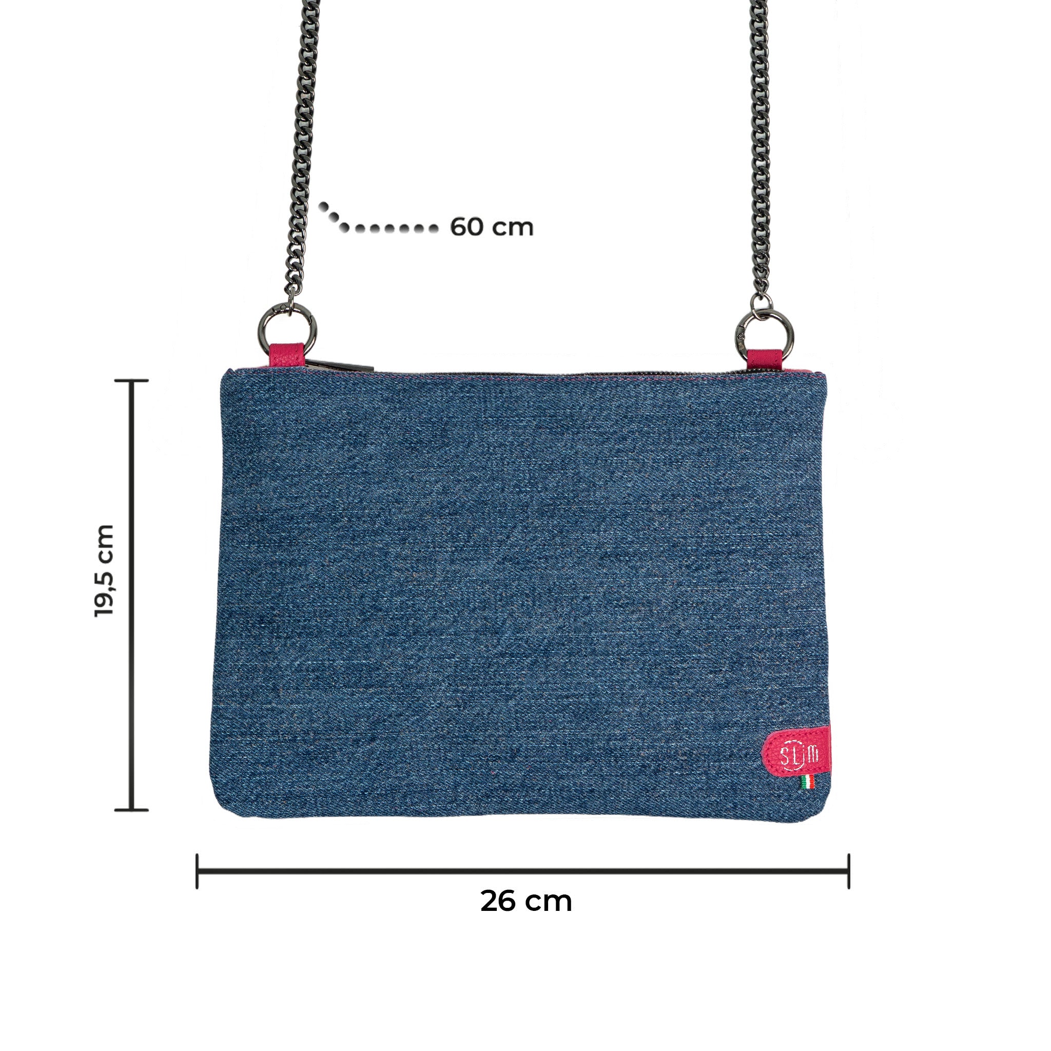 SLim Pochette Tracolla Jeans Pelle Bottalato Fucsia