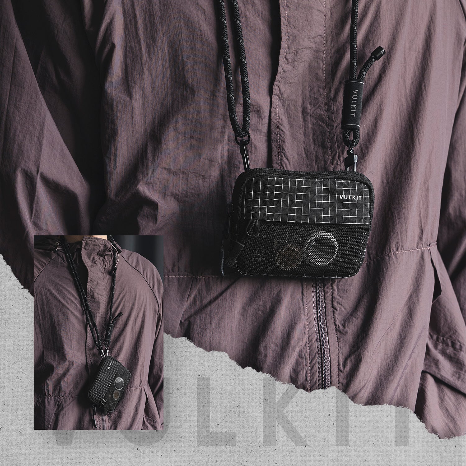 VULKIT Multifunctional VW152 Portafoglio RFID Nero con Laccetto