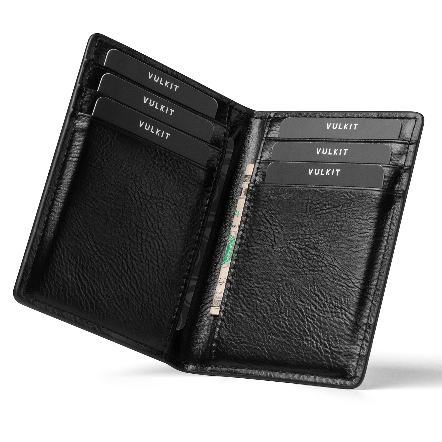VULKIT VW100 portafoglio pelle nero bifold 10 carte