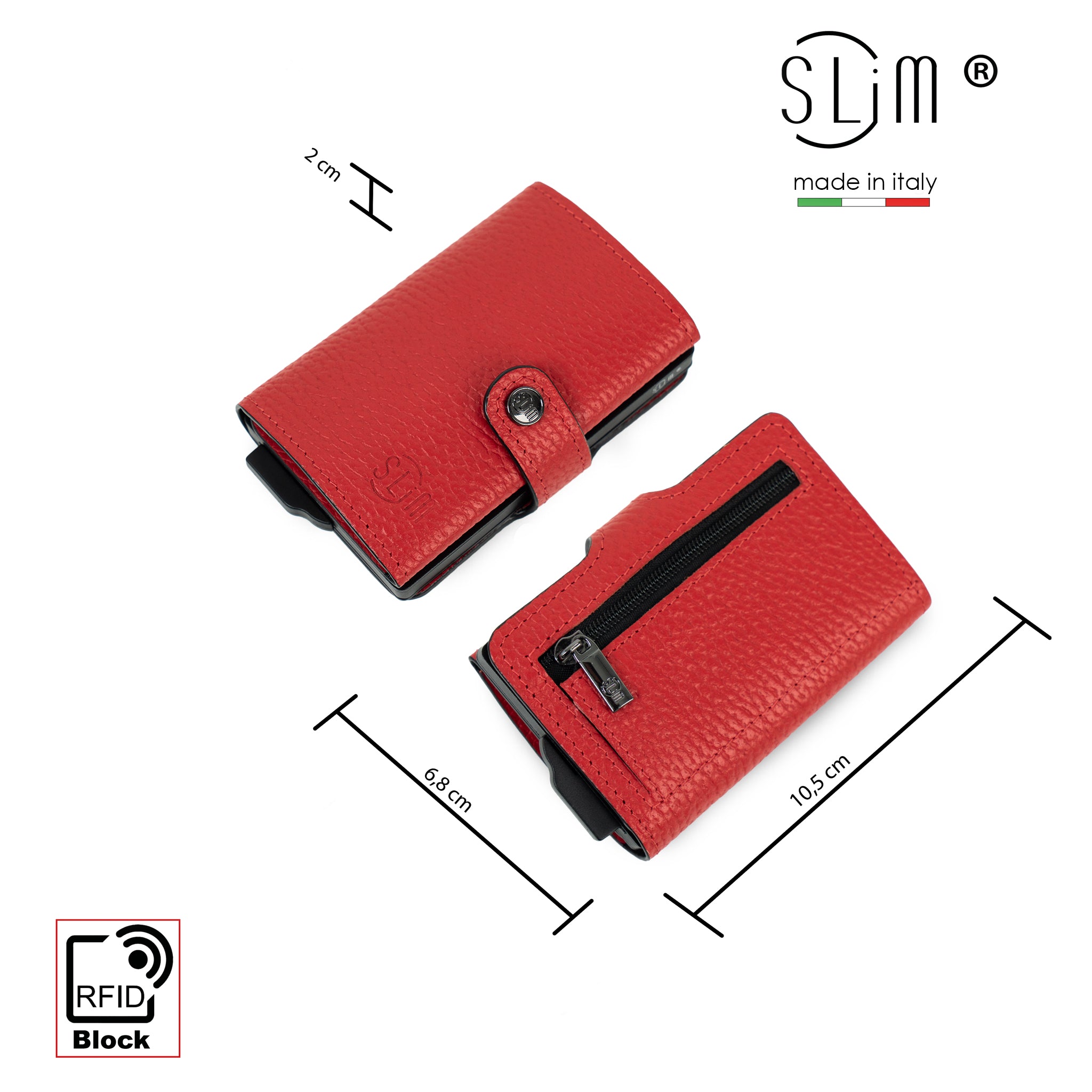 SLim Bottalato portacarte rosso con zip portamonete RFID