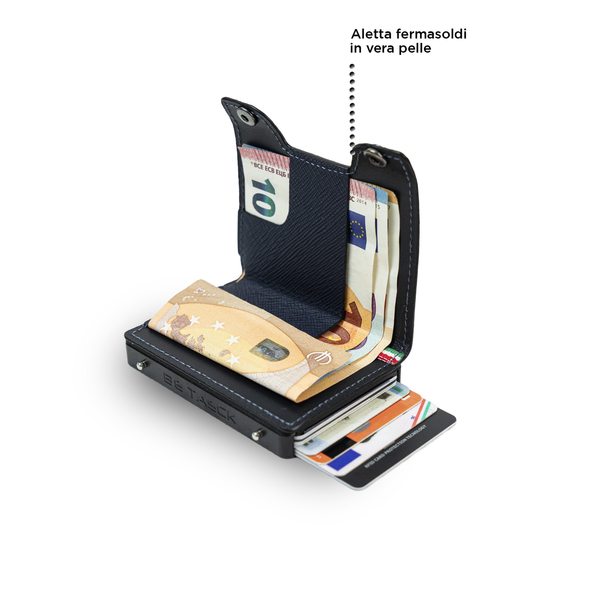 SLim Be Tasck portacarte saffiano blu frame nero