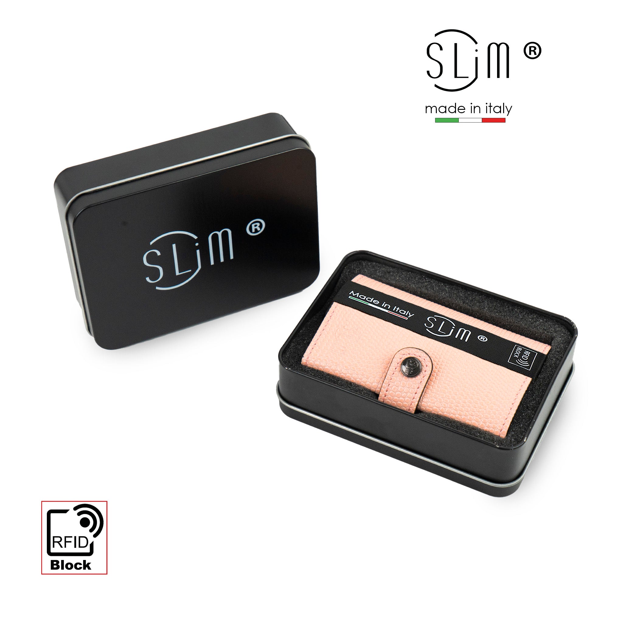 SLim Vera Pelle Portacarte Tejus Rosa 12 Carte RFID