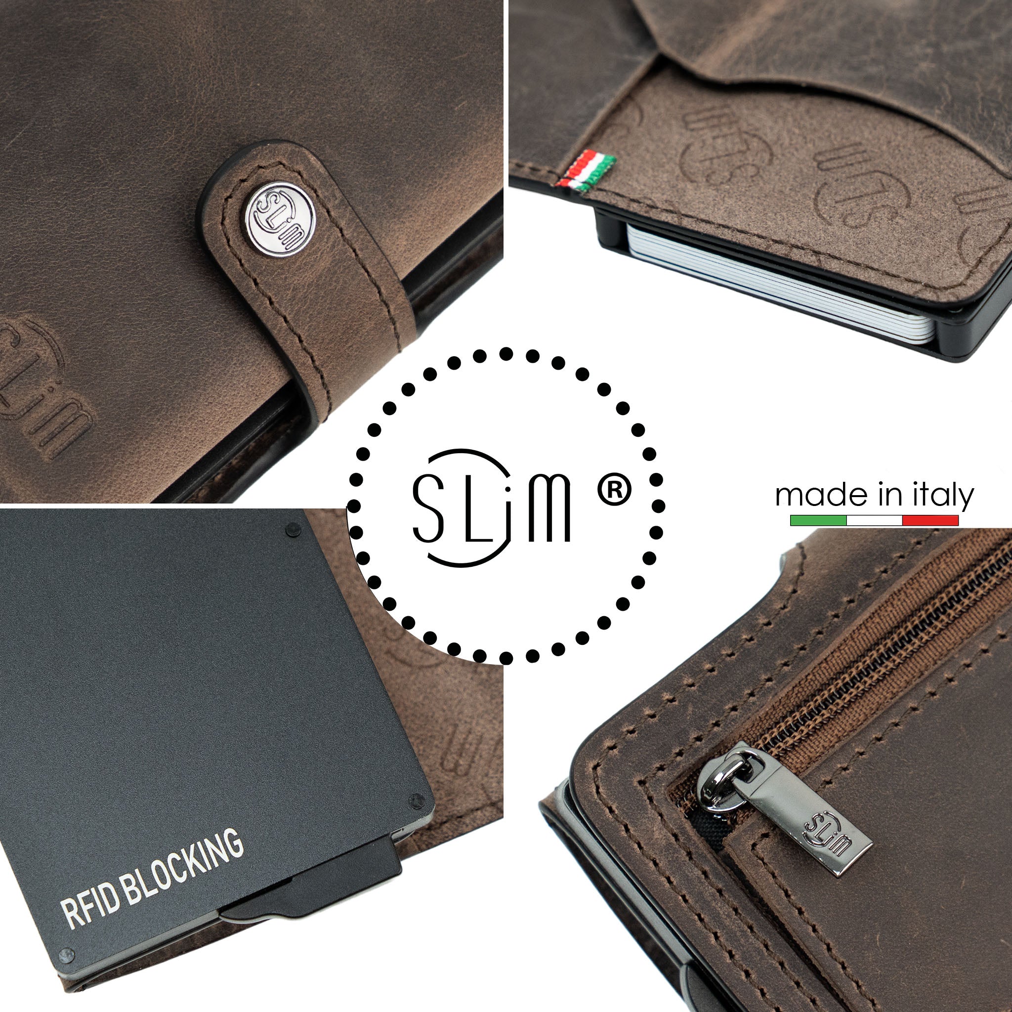 SLim Crazy Horse Portacarte Pelle Brown con Zip RFID