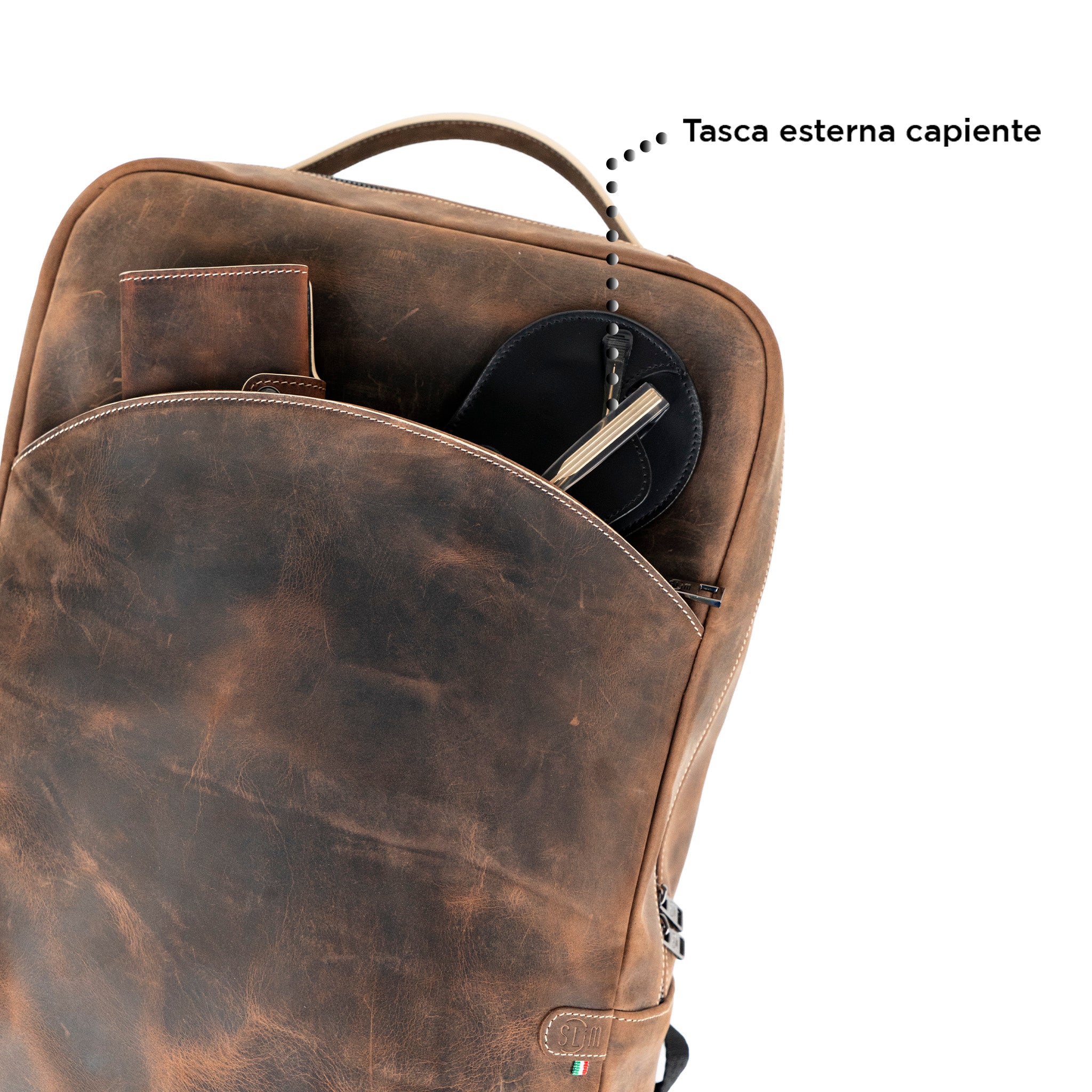 SLim Zaino Grande zaino Vera Pelle Crazy Horse Brown 19L 16"