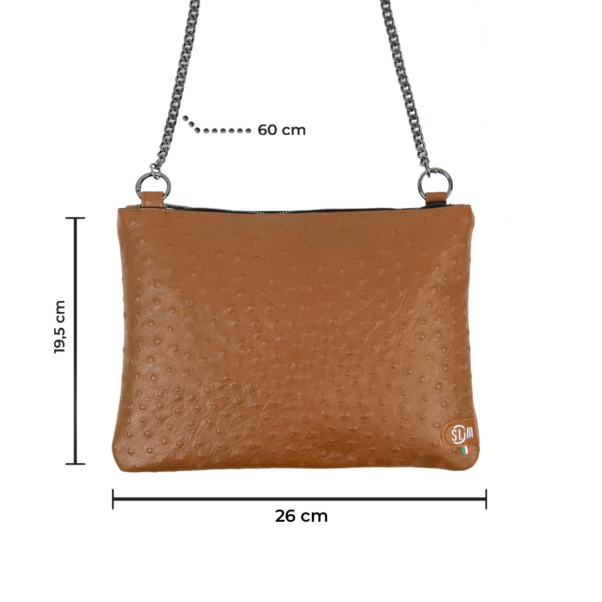 SLim Pochette Tracolla Pelle Struzzo Marrone 24 cm