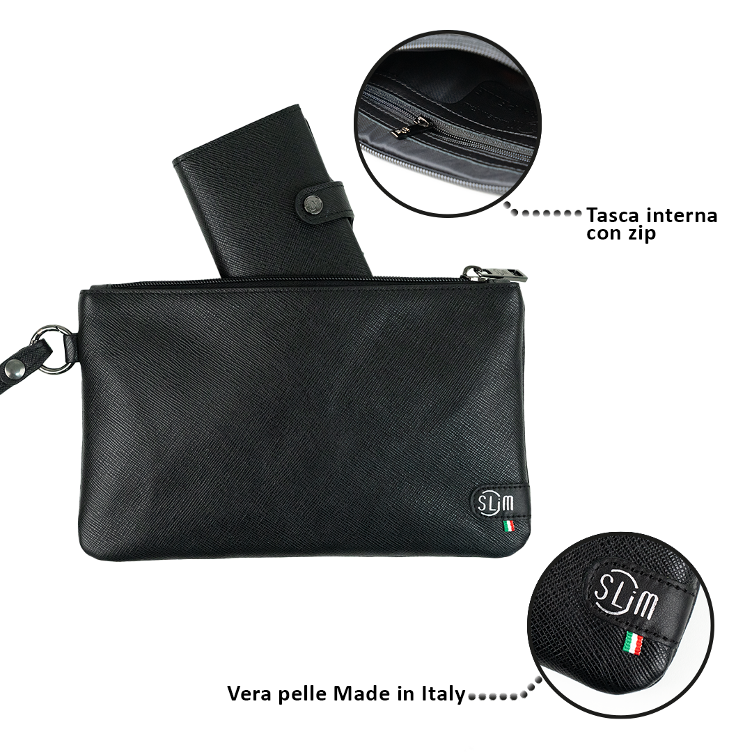 SLim Pochette Polsiera saffiano pochette nero 23x14