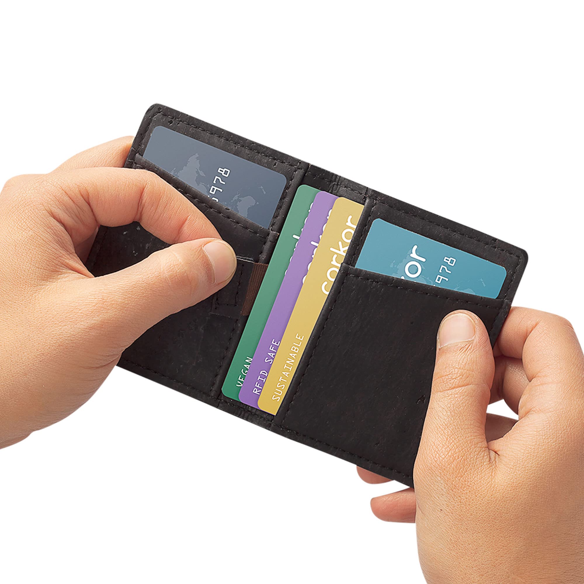 Corkor Wallets Portafoglio Sottile Nero RFID Sughero