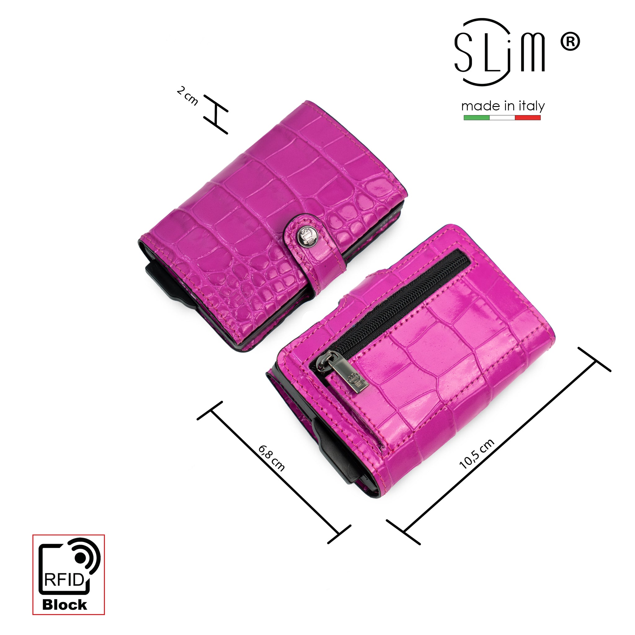 SLim Stampa Cocco portacarte fucsia vera pelle RFID