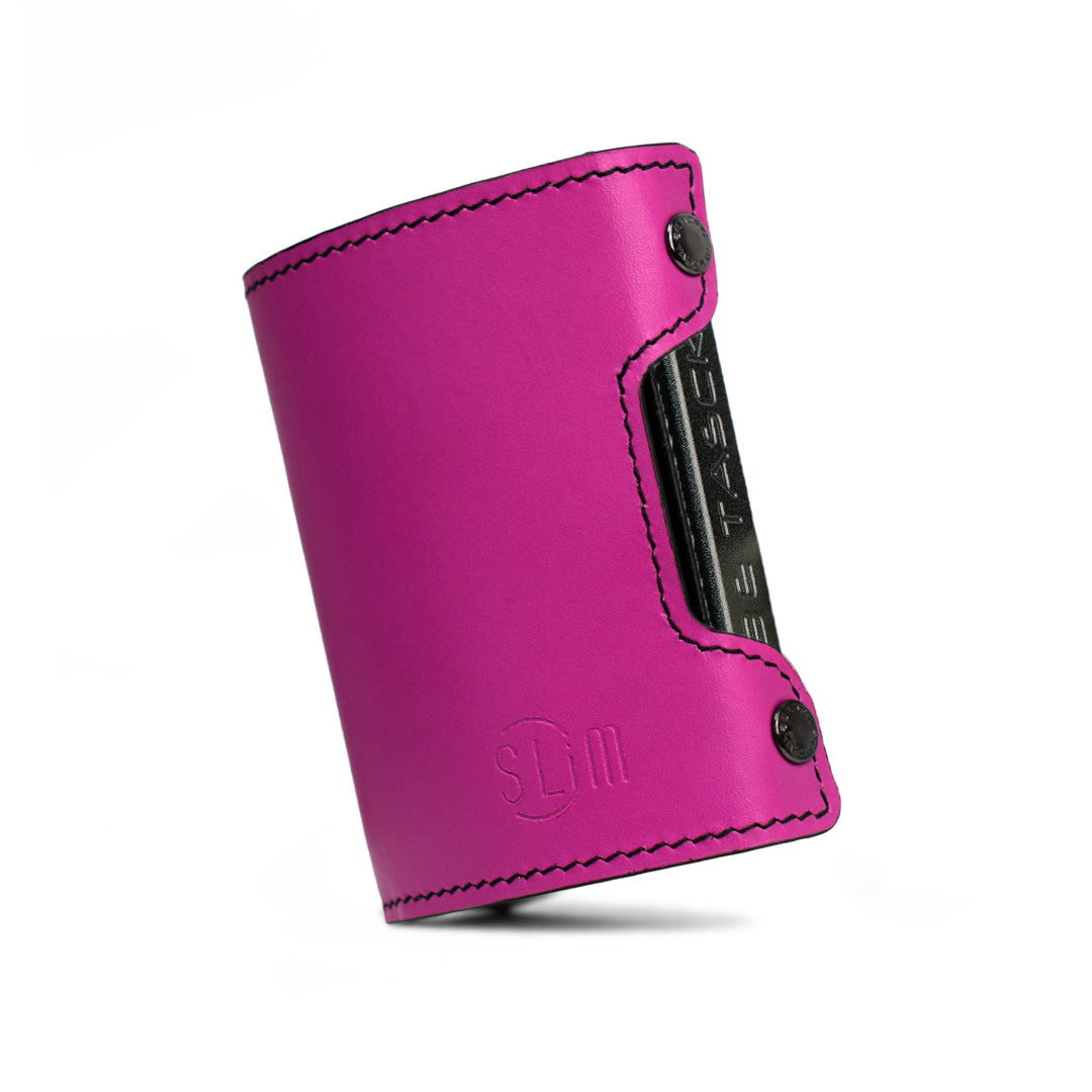 SLim Be Tasck portacarte pelle fucsia e nero frame nero