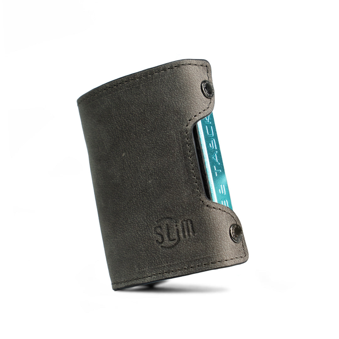 Be Tasck Crazy Horse Grigio portafoglio pelle frame nero