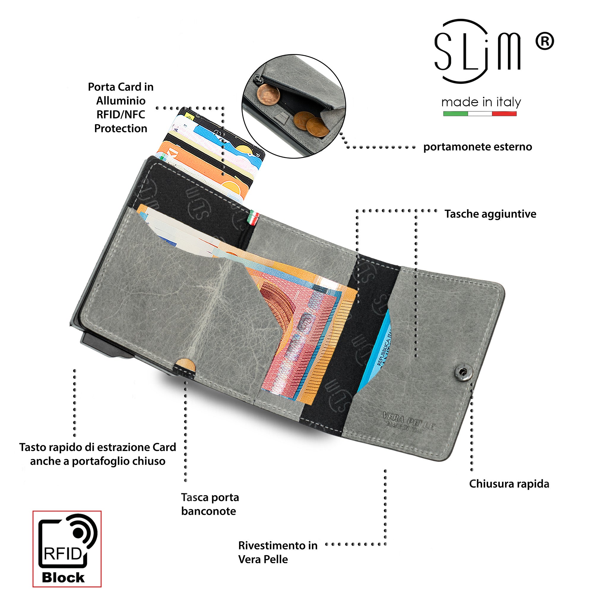 SLim Touch Portafoglio Crazy Grigio RFID