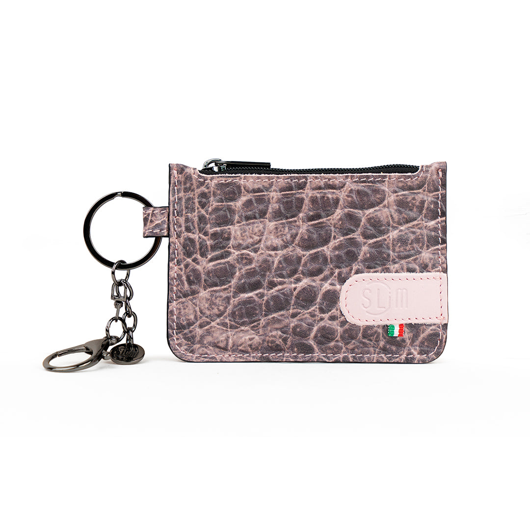 SLim Portachiavi portamonete pelle cocco rosa