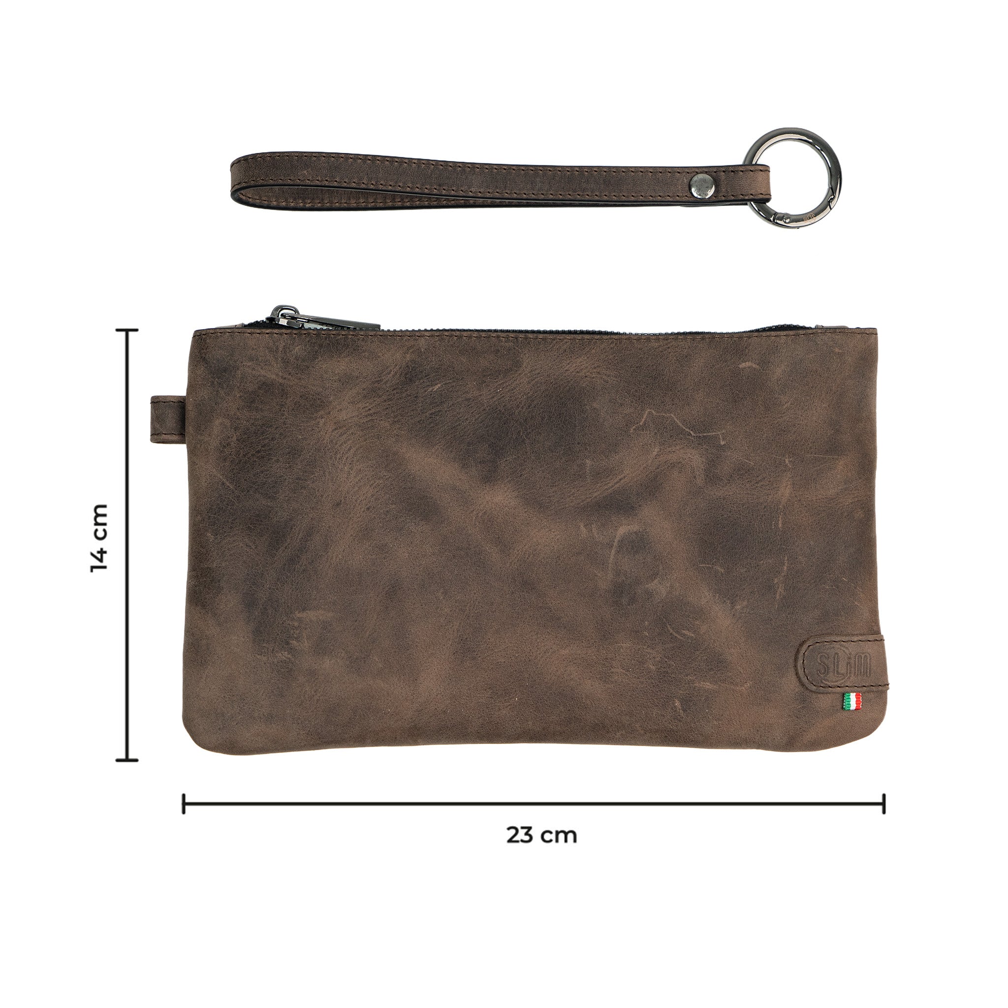 SLim Pochette Polsiera Crazy Brown 23x14 cm Vera Pelle