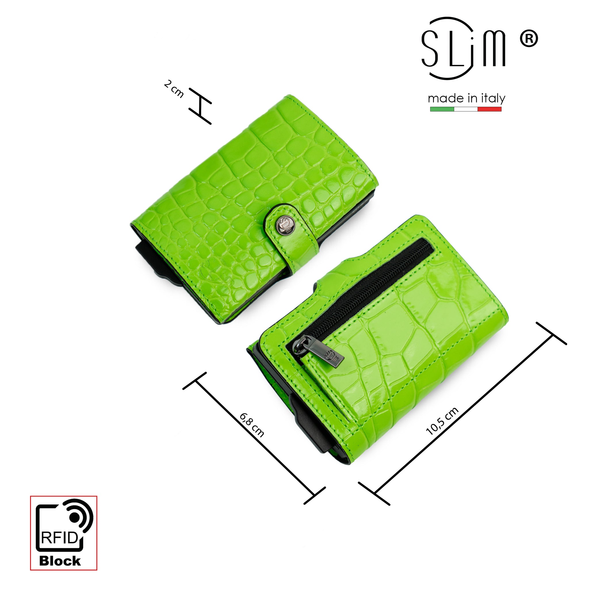 SLim Stampa Cocco Verde portacarte vera pelle RFID
