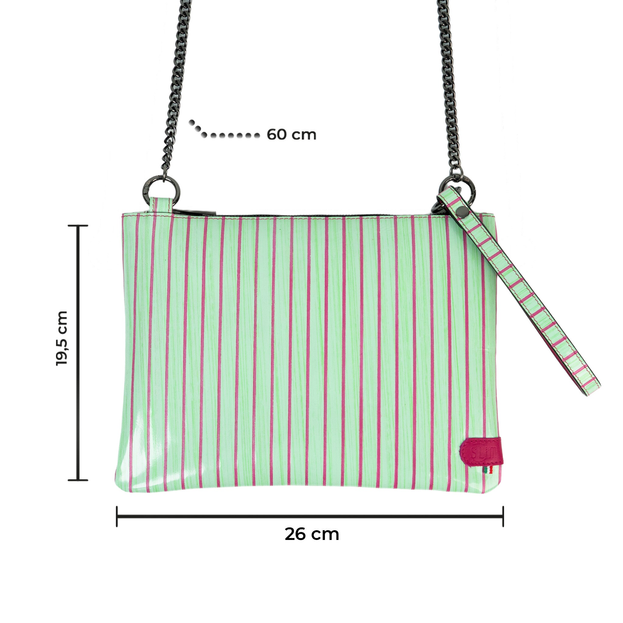 SLim Pochette Tracolla pelle verde fucsia 24 cm