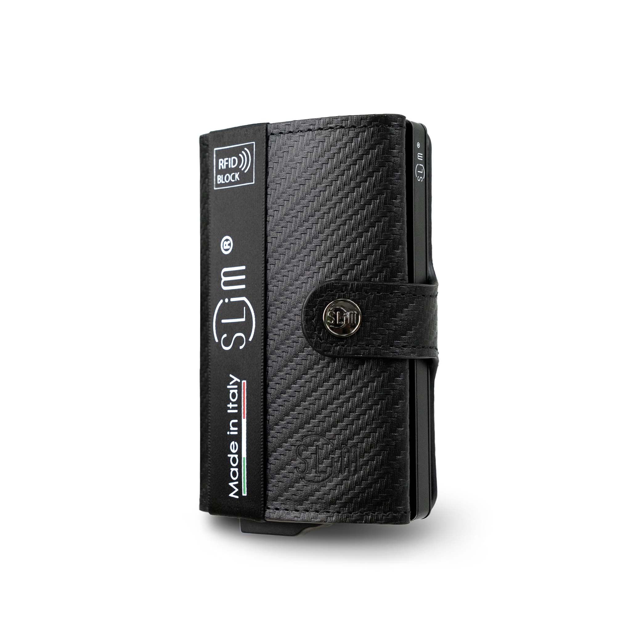 SLim Vera Pelle Carbon porta carte Nero senza zip 12 carte