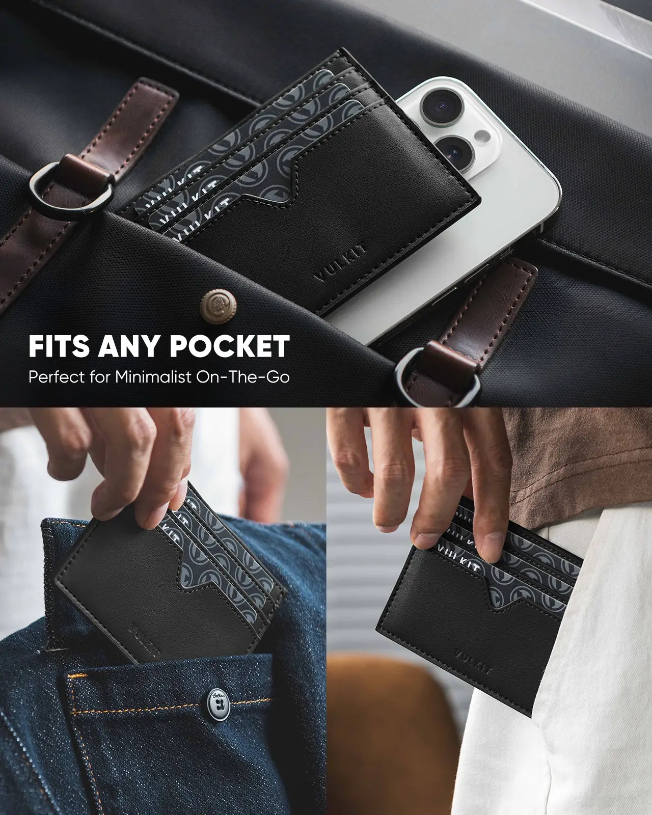 VULKIT Card Holders VW132 portacarte pelle nero slim RFID 7 carte