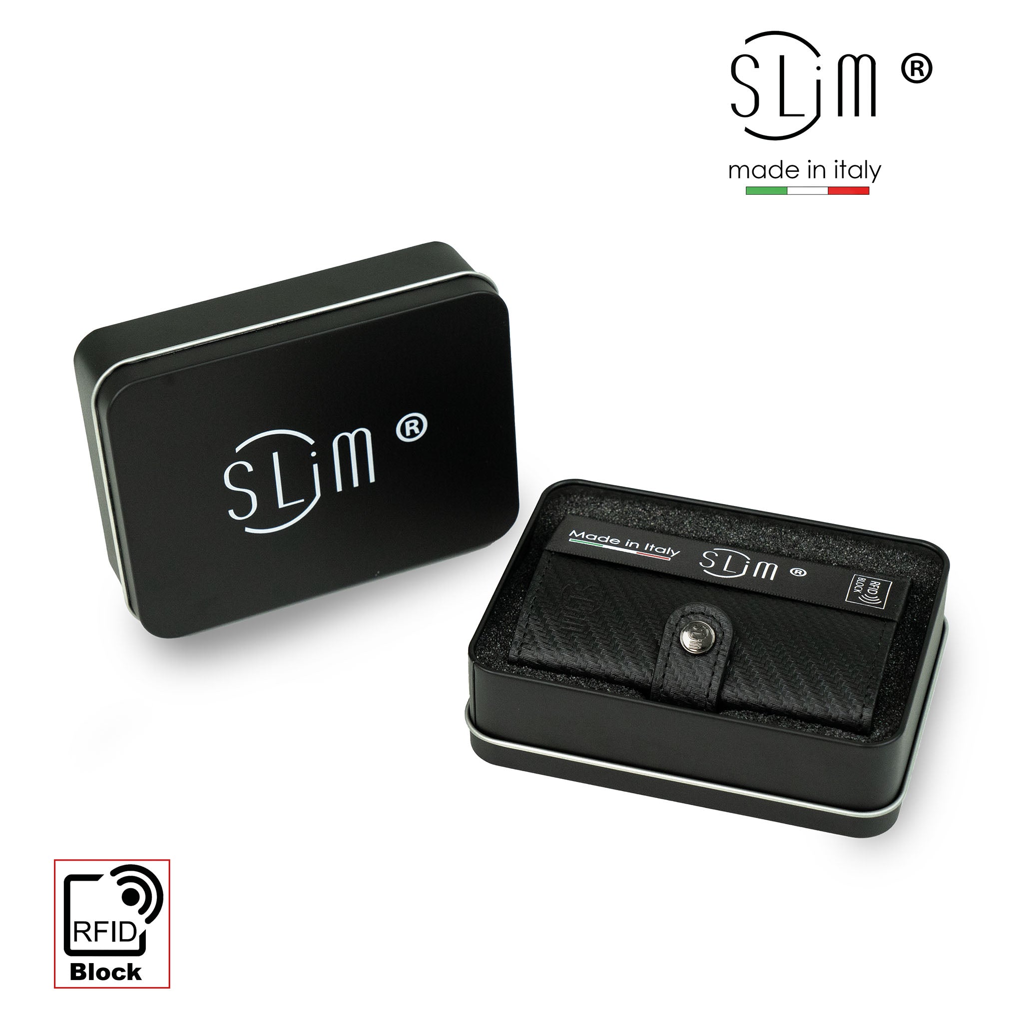 SLim Vera Pelle Carbon porta carte Nero senza zip 12 carte