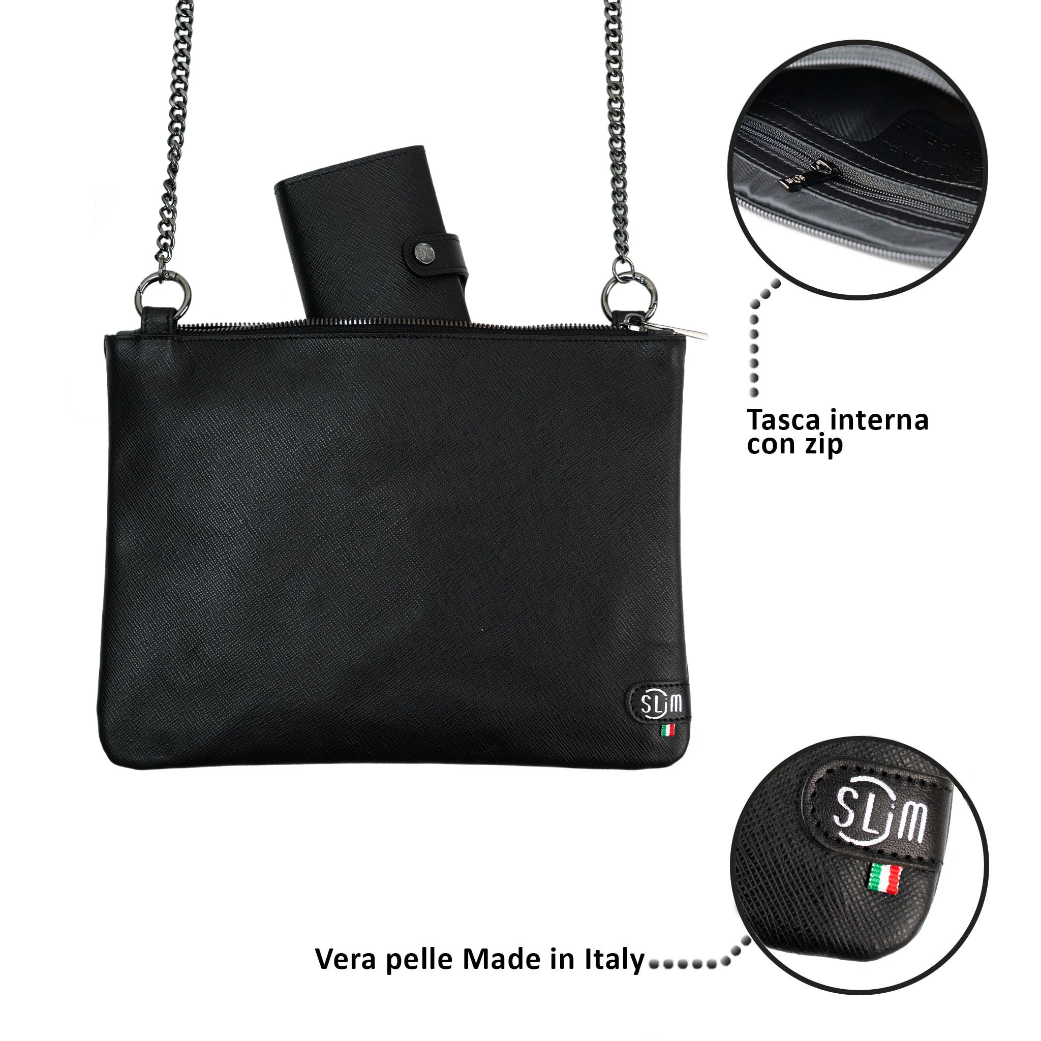 SLim Pochette Tracolla pelle saffiano nero 24x19 cm