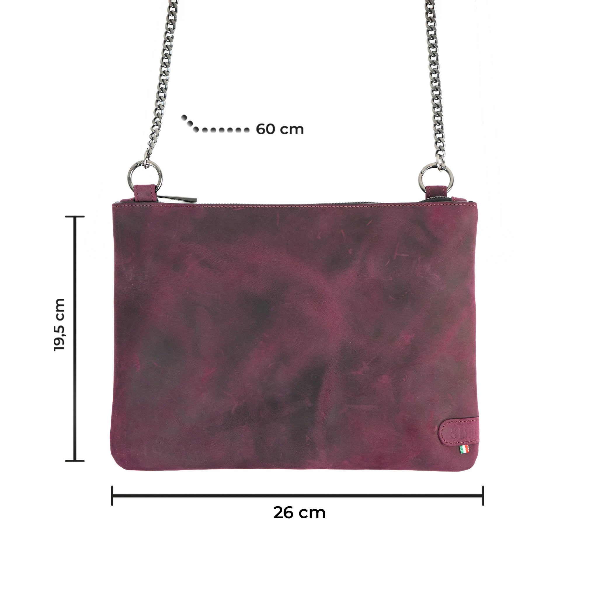 SLim Pochette Tracolla Vera Pelle Viola Crazy 23x14 cm