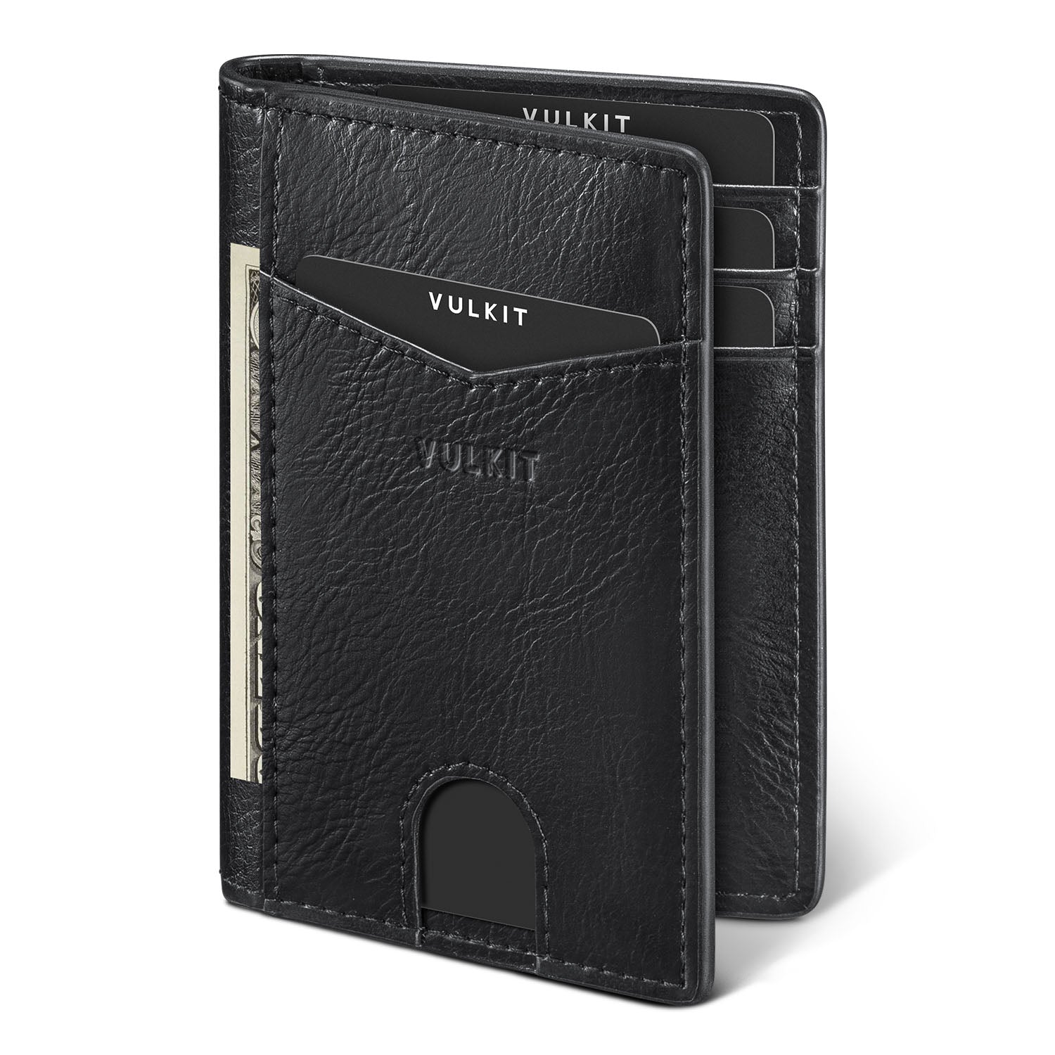 VULKIT VW100 portafoglio pelle nero bifold 10 carte