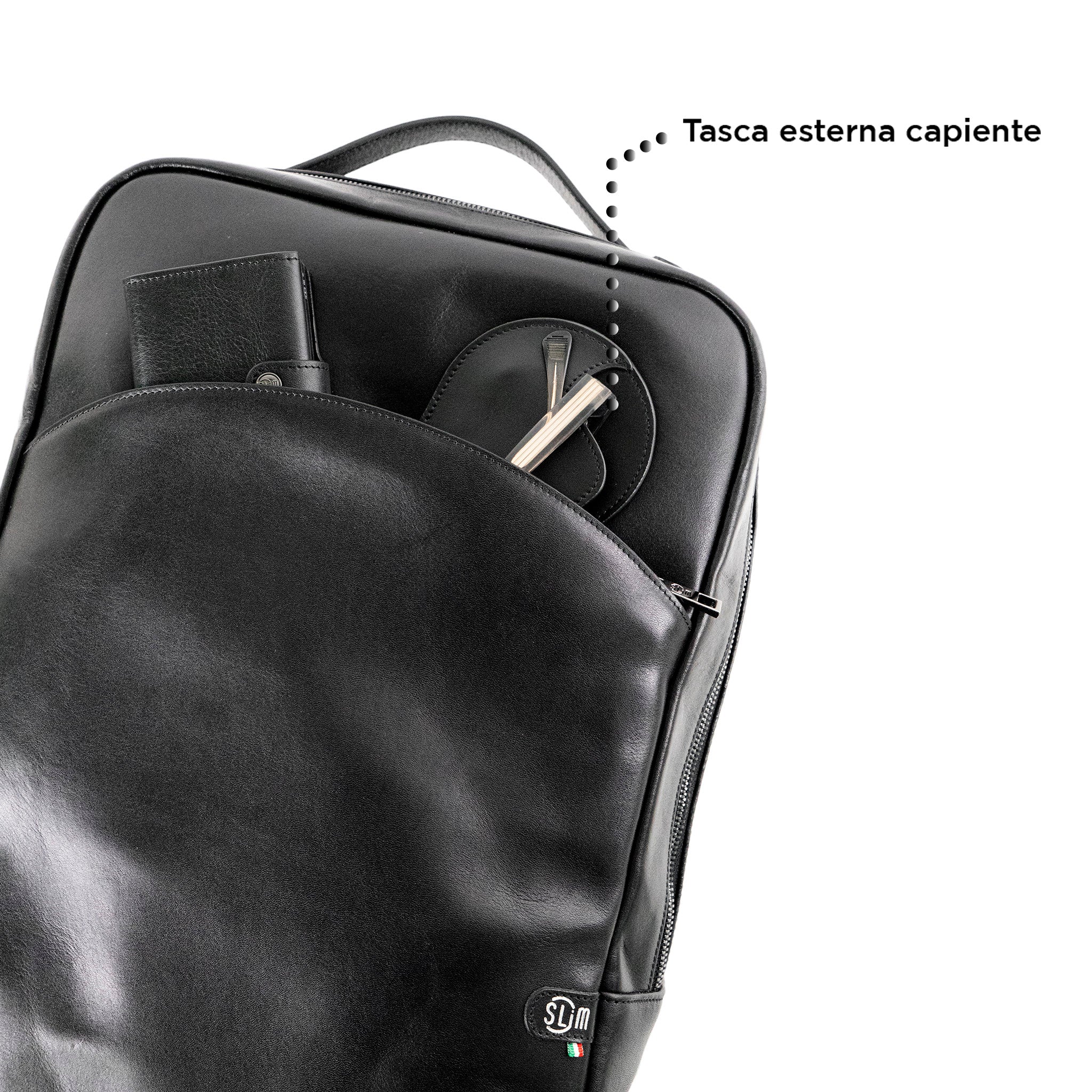Zaino SLim Zaino Pelle Nero Vegetale 19 Litri PC 16"