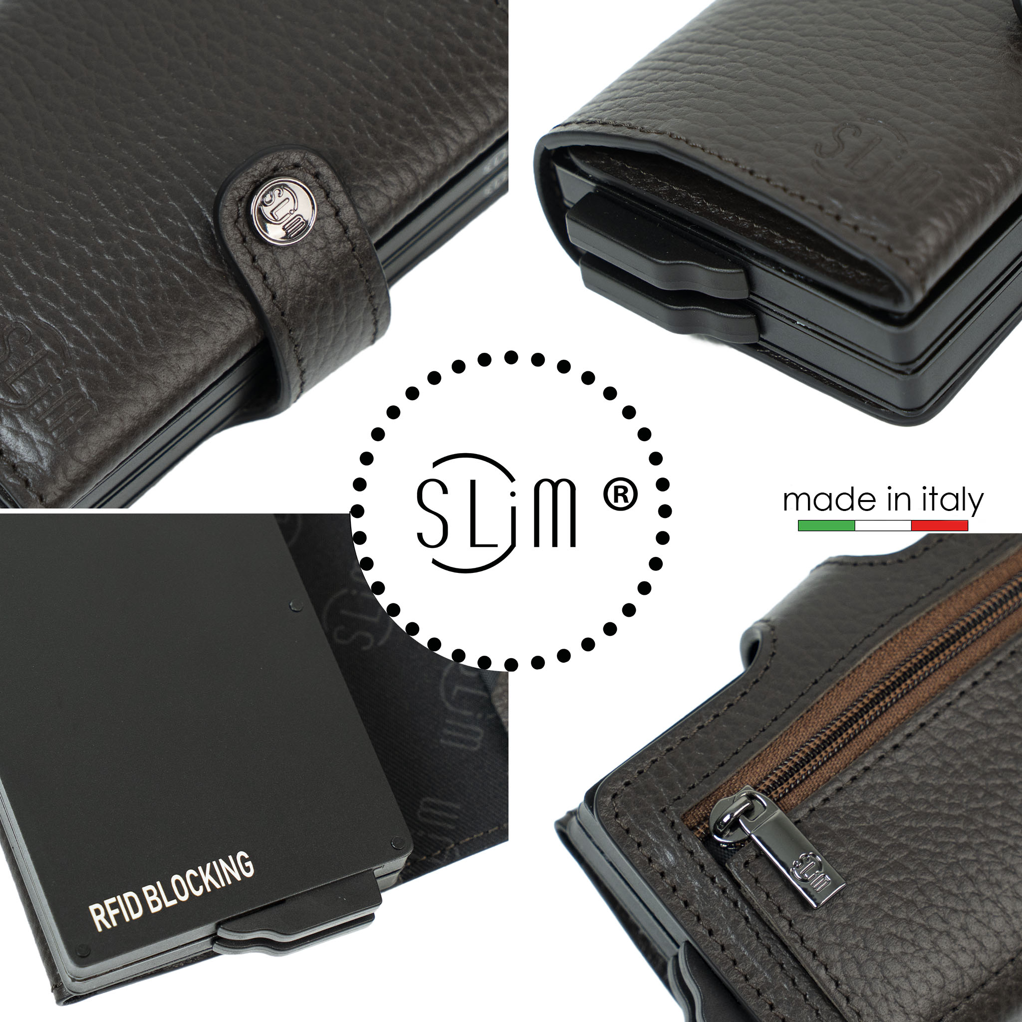 SLim Bottalato Portacarte Doppia Cassa Marrone RFID