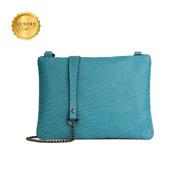 SLim Pochette Tracolla vera pelle Epi Petrolio 20x28