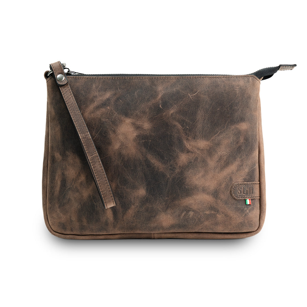 SLim Pochette Max Pochette Pelle Crazy Dark Brown 25x19