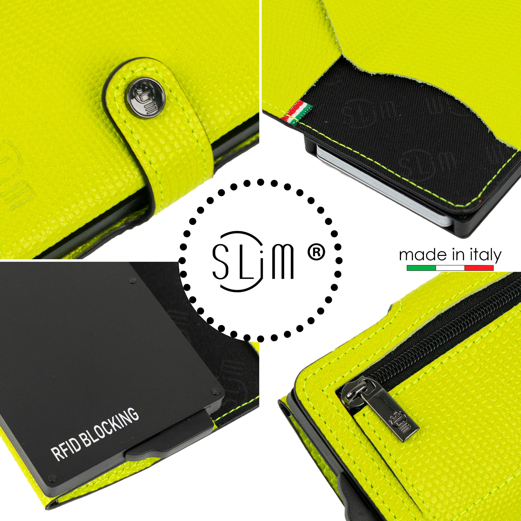 SLim Vera Pelle Tejus portacarte pelle lime 12 carte