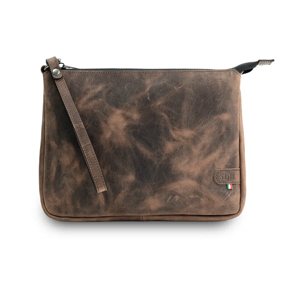 SLim Pochette Max Pochette Pelle Crazy Dark Brown 25x19