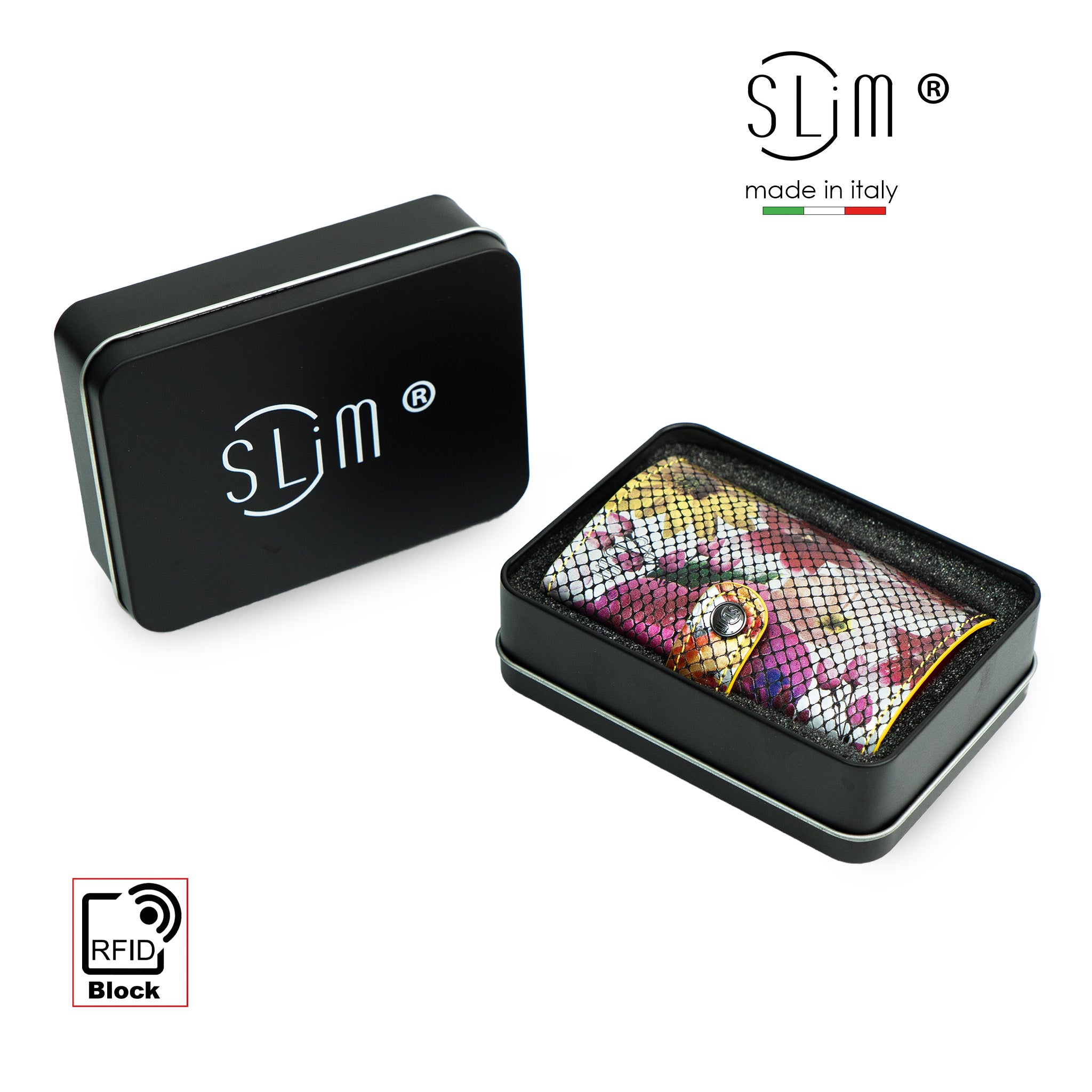 SLim Vera Pelle Portafoglio Flower RFID 10,5x7 cm