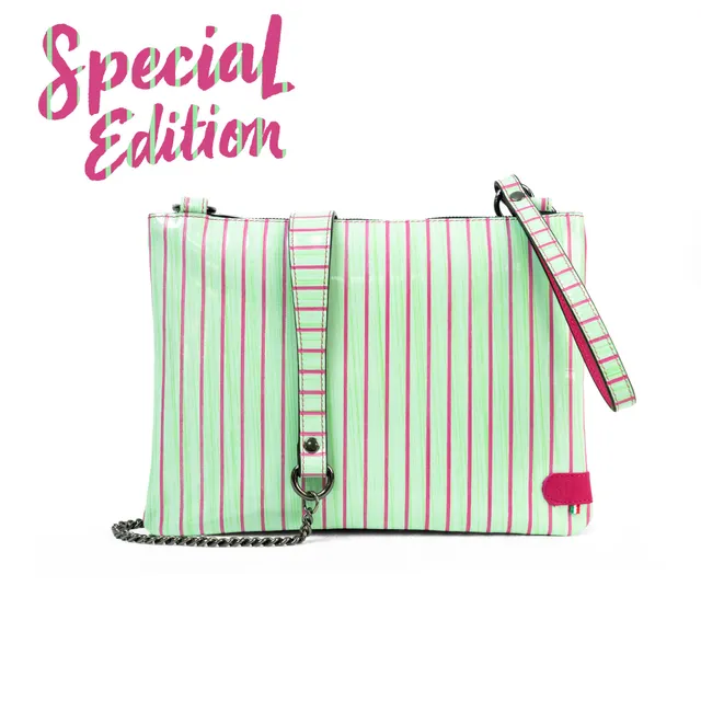 SLim Pochette Tracolla pelle verde fucsia 24 cm