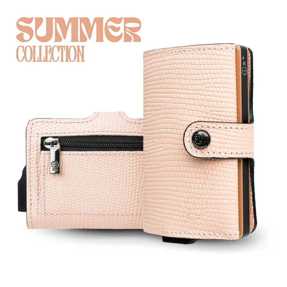 SLim Vera Pelle Portacarte Tejus Rosa 12 Carte RFID