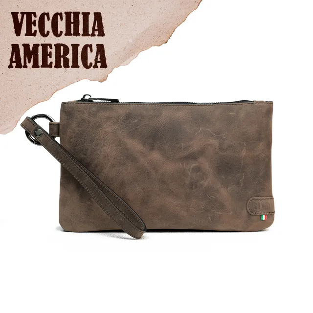 SLim Pochette Polsiera Crazy Brown vera pelle 23x14