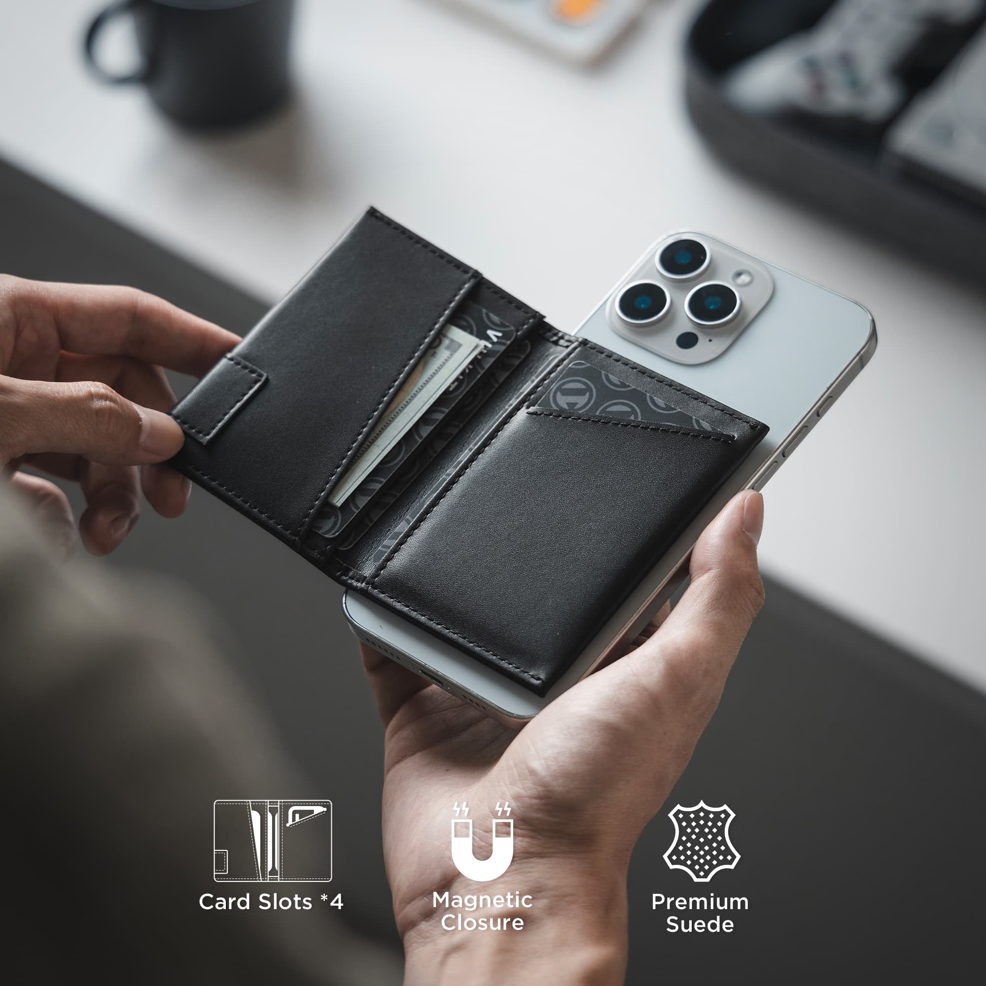 VULKIT Phone Case VPA111 portacarte iPhone nero Nappa